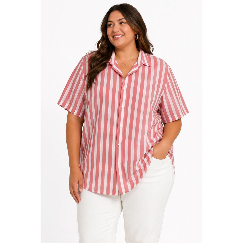 Club Room Pink White Striped Oversized Button Down Shirt XXL Cotton Blend